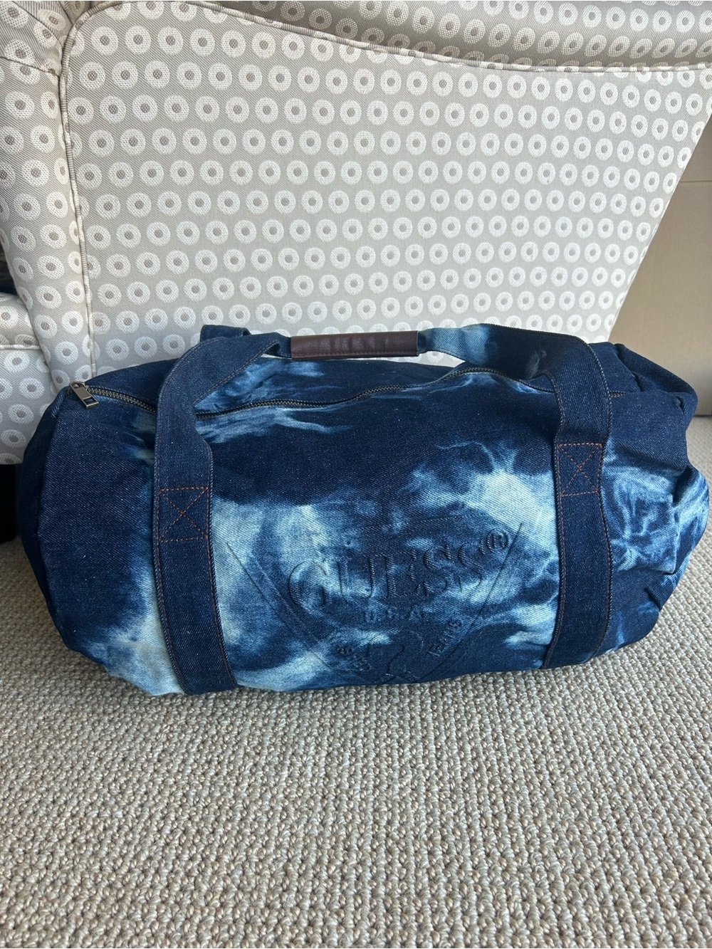 Guess Blue Tie-Dye Denim Duffel Bag Like New Condition